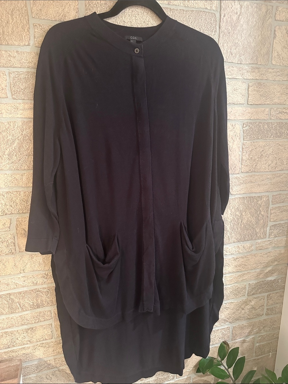 COS asymmetrical Tunic 3/4 sleeve Solid Black Minimalist Lagenlook size M